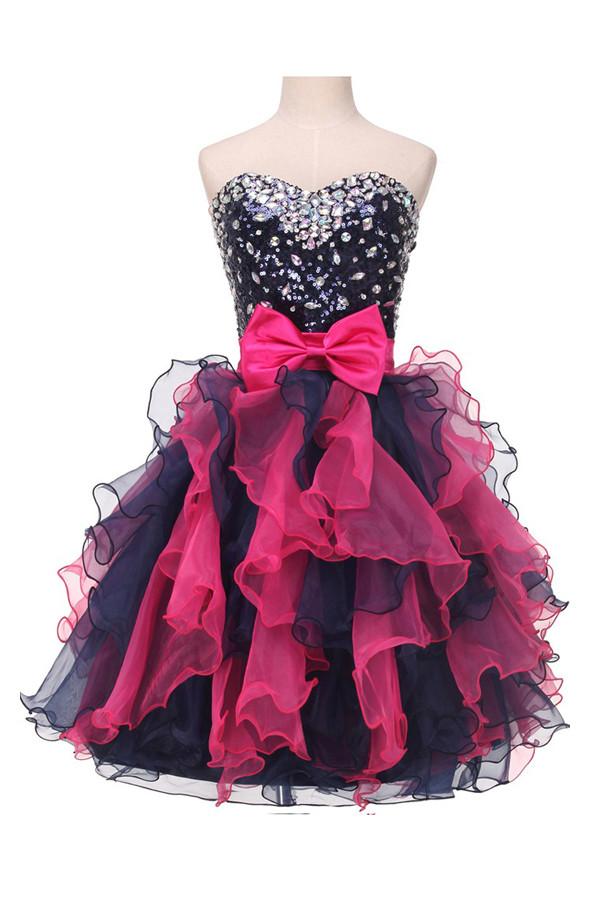 Sweetheart Organza Beaded  Homecoming Dresses With Ruffles