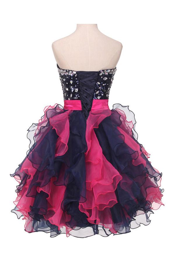 Sweetheart Organza Beaded  Homecoming Dresses With Ruffles