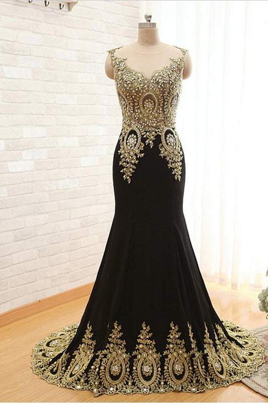 Mermaid Satin Appliques Beading Prom Dresses Evening Dress S03