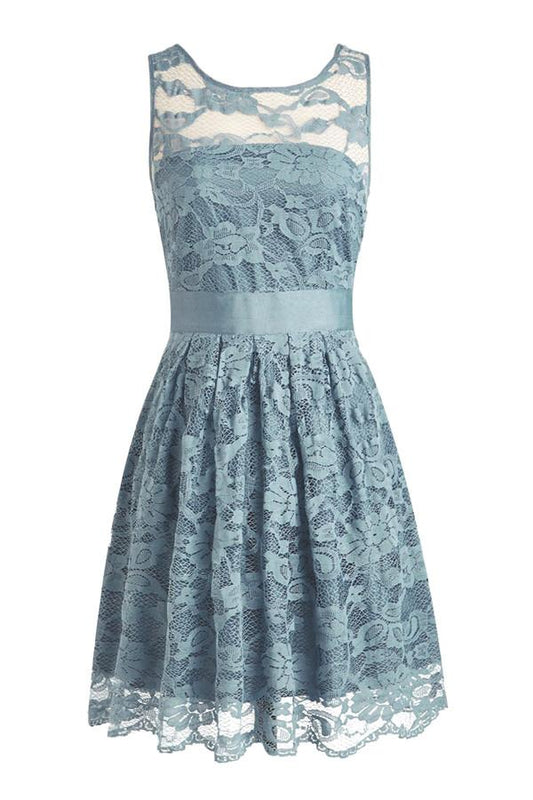 Knee-length Lace Sleeveless Blue Prom/Homecoming Dress ED34