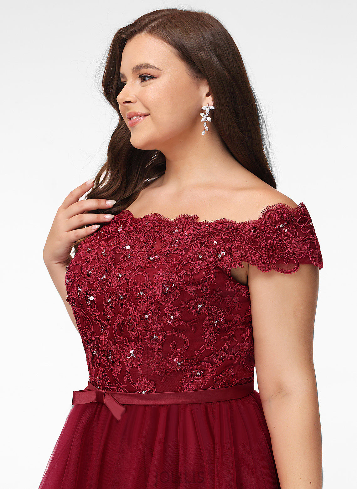 Lace Beading Prom Dresses Tina A-Line Asymmetrical Bow(s) Tulle Sequins With Off-the-Shoulder