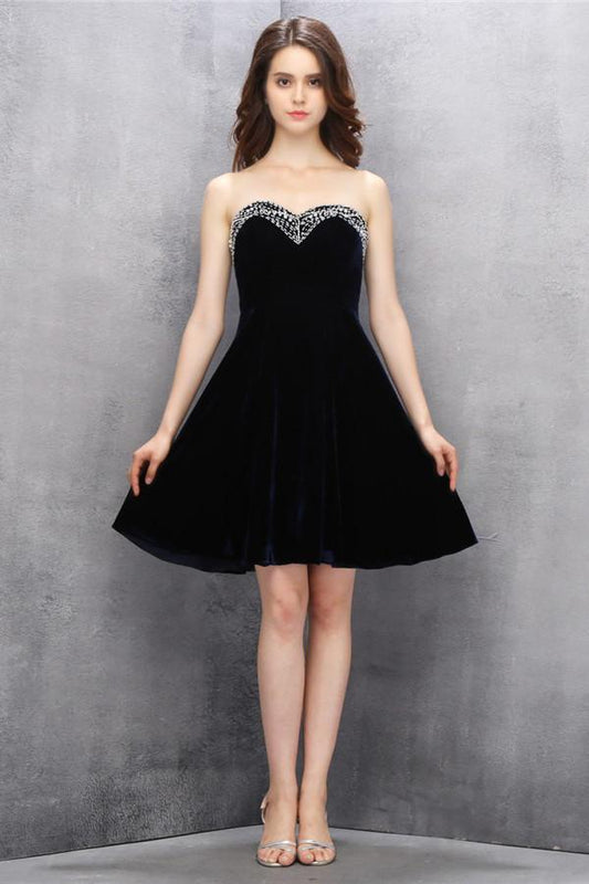 Sweetheart Dark Navy Flannel Beading Homecoming/Prom Dresses  ED76