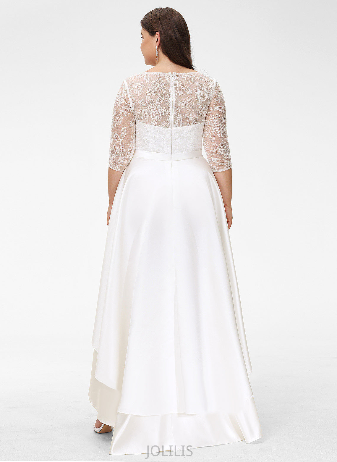 Asymmetrical Satin Wedding Dresses Lace A-Line Karla Wedding Scoop Dress