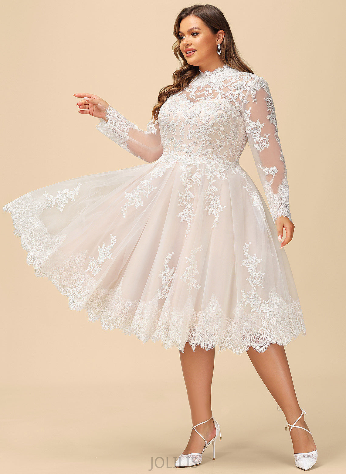 Illusion Knee-Length Lace Dress Wedding Dresses Wedding Clara Tulle A-Line