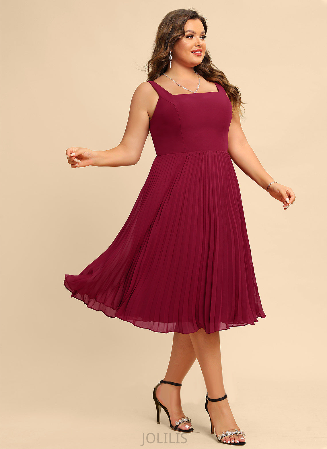 Chiffon A-Line Knee-Length Homecoming Homecoming Dresses Emmy With Pleated Square Dress Neckline