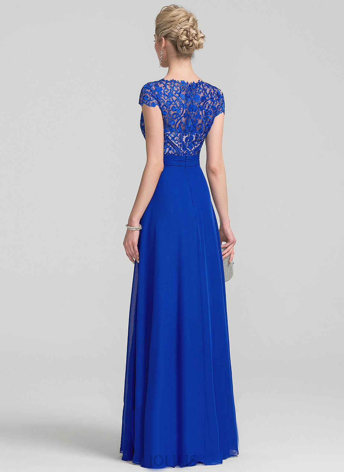 V-neck Prom Dresses Chiffon A-Line Floor-Length Laci Lace