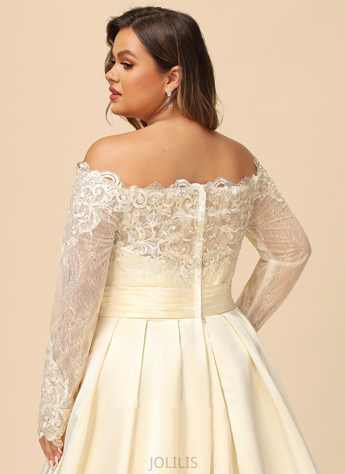 Ball-Gown/Princess Dress Off-the-Shoulder Train Sweep Juliette Lace Sequins Wedding Dresses Satin With Beading Wedding