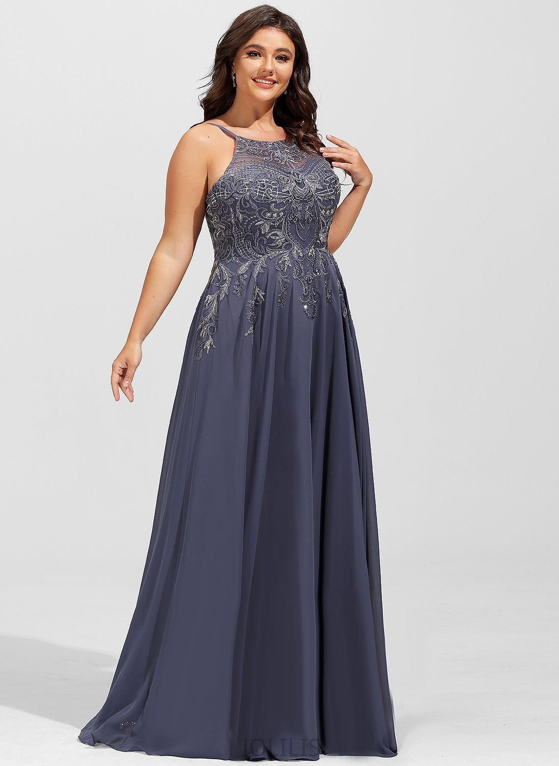 Sequins Prom Dresses A-Line Floor-Length Scoop Haylee With Chiffon Lace