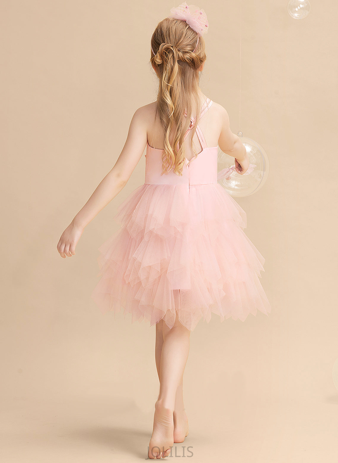 Ball-Gown/Princess Tulle With Scalloped Feather/Flower(s) - Neck Sleeveless Dress Flower Flower Girl Dresses Yasmine Knee-length Girl