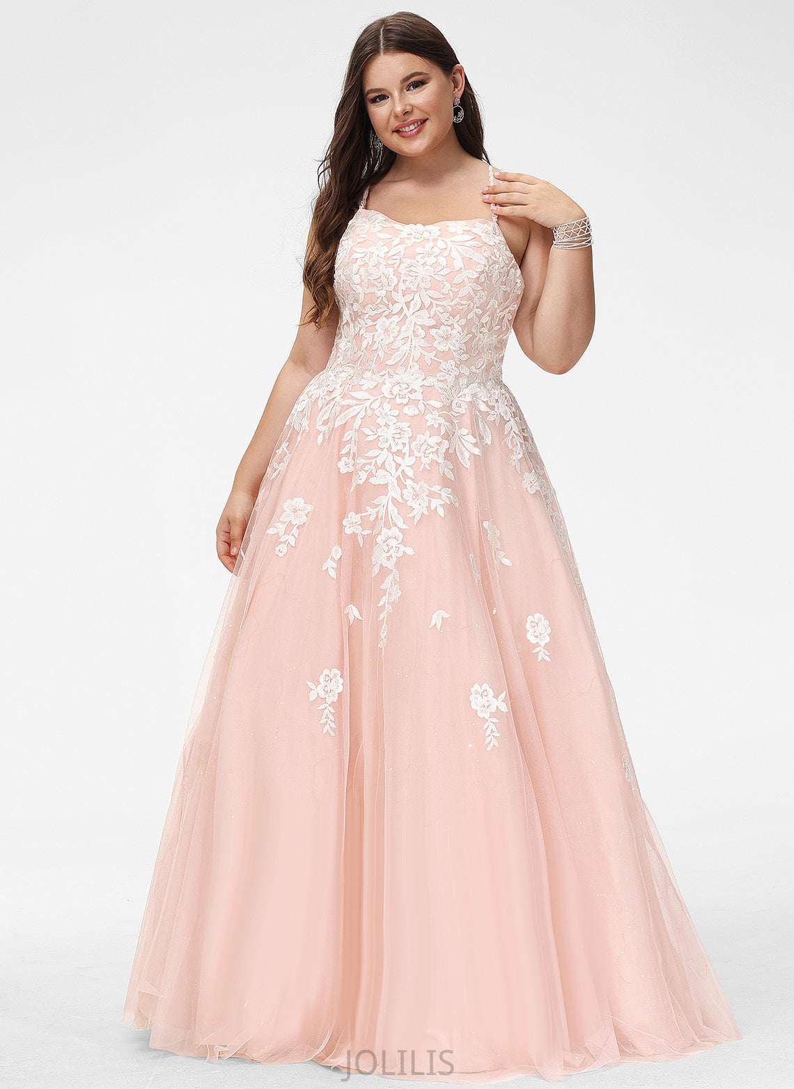 Lace Ava Tulle Floor-Length Ball-Gown/Princess With Prom Dresses Sequins Square