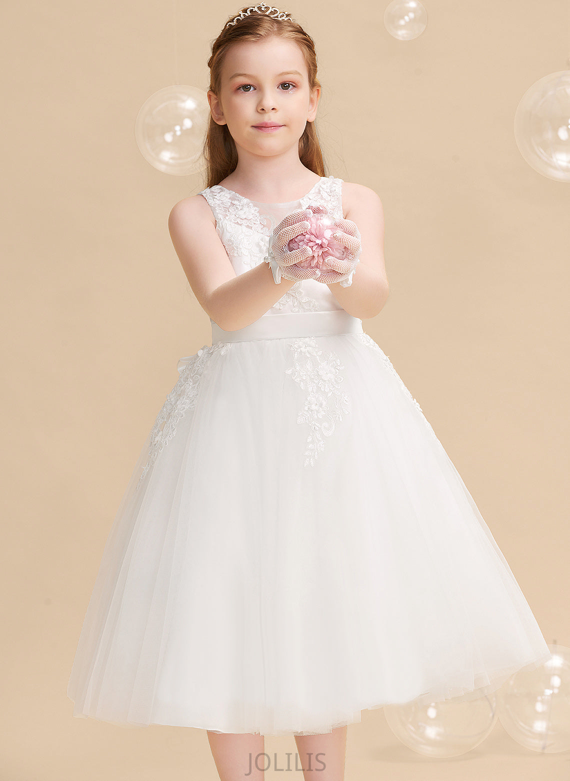 '- Flower Girl Dresses Sleeveless With Rhoda Girl Tea-length Tulle/Lace Dress Neck Flower A-Line Beading/Flower(s) Scoop