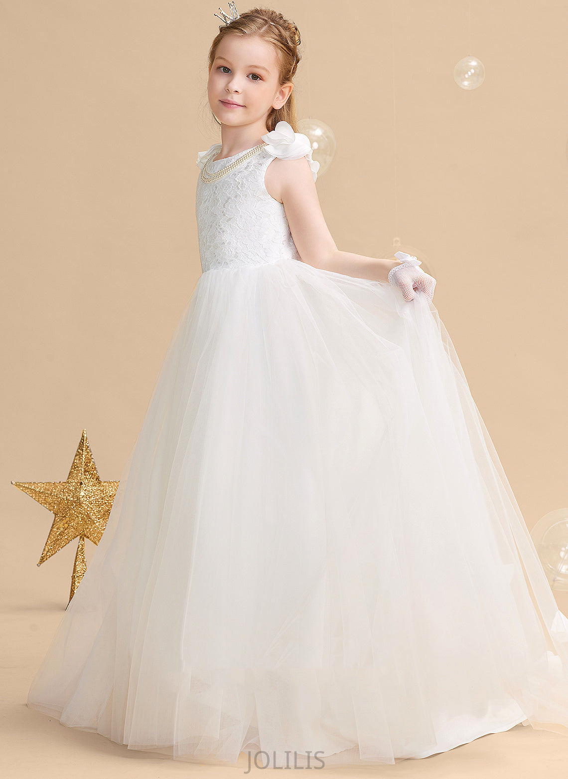 Girl Flower Girl Dresses Dress Scoop Ball-Gown/Princess With Sleeveless Tulle/Lace Flower Alma - Flower(s) Sweep Train Neck