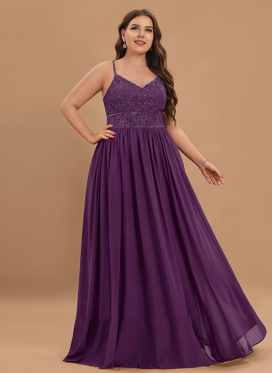 Chiffon Sequins Floor-Length V-neck Violet With Prom Dresses Lace A-Line Beading