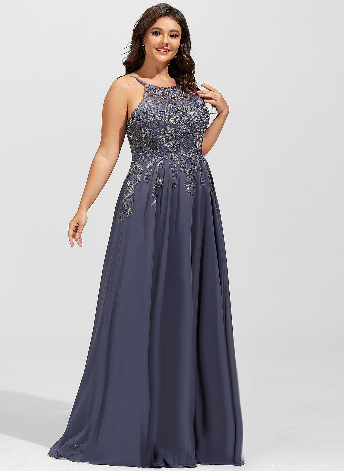 Sequins Scoop Floor-Length Prom Dresses Maren A-Line Chiffon With