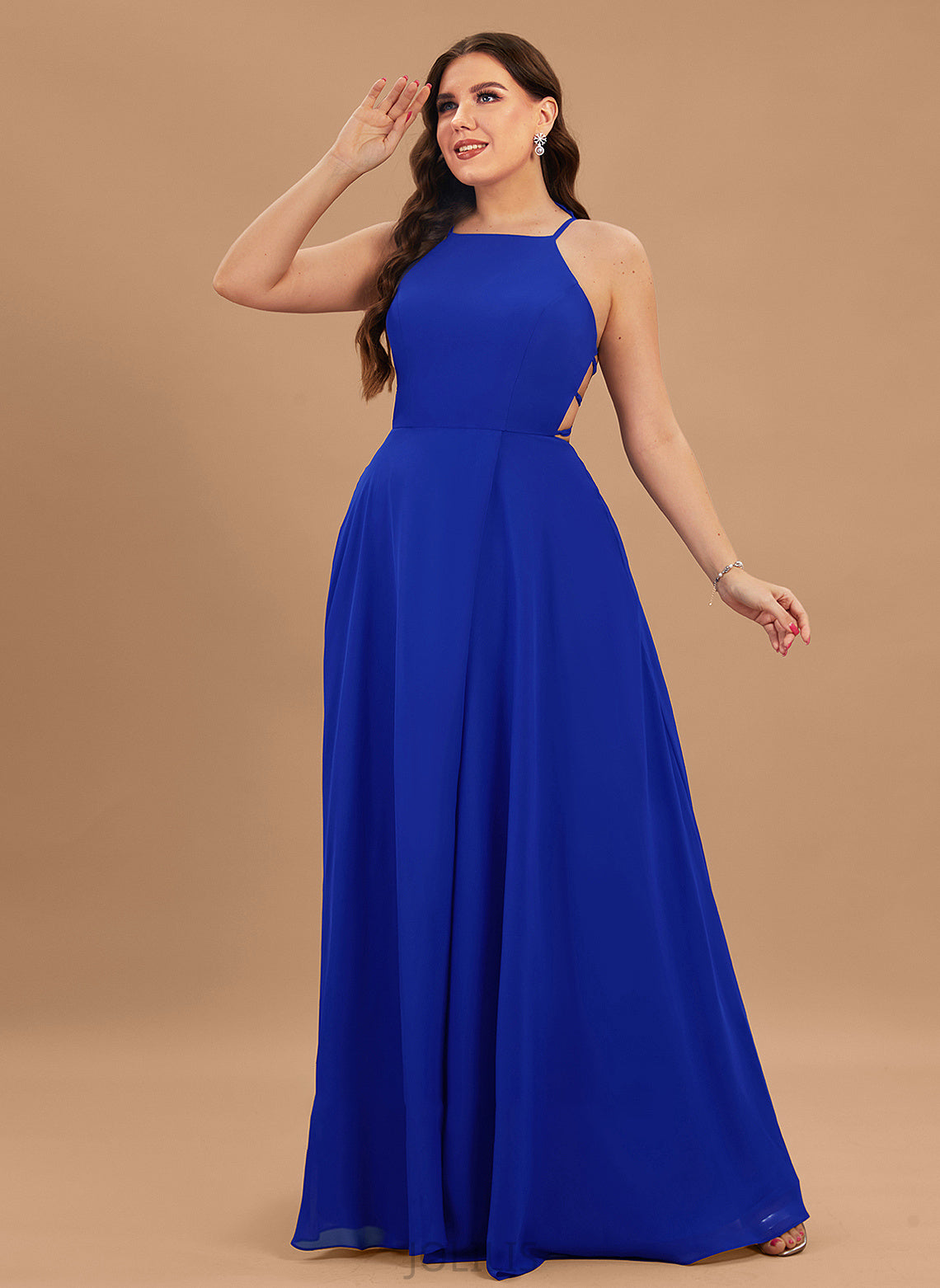 Chiffon Diamond Scoop Prom Dresses Neck Split With Front A-Line Floor-Length