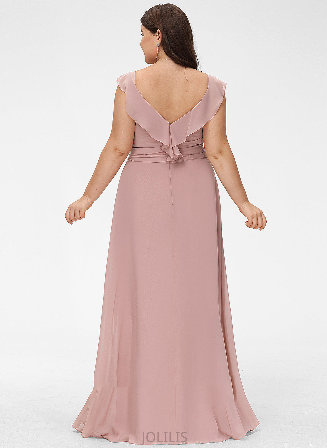 Empire Cascading Ruffles Floor-Length Chiffon V-neck Kathy With Prom Dresses