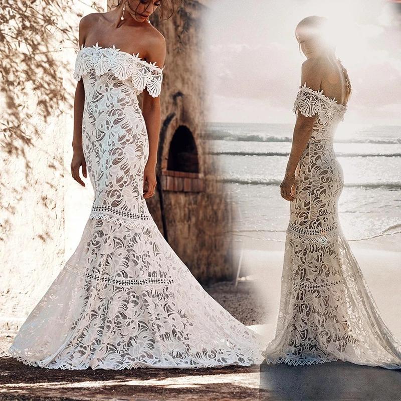 Charming Off the Shoulder Lace Bridal Dress, Boho Wedding Dress, Beach Wedding Dress N2242