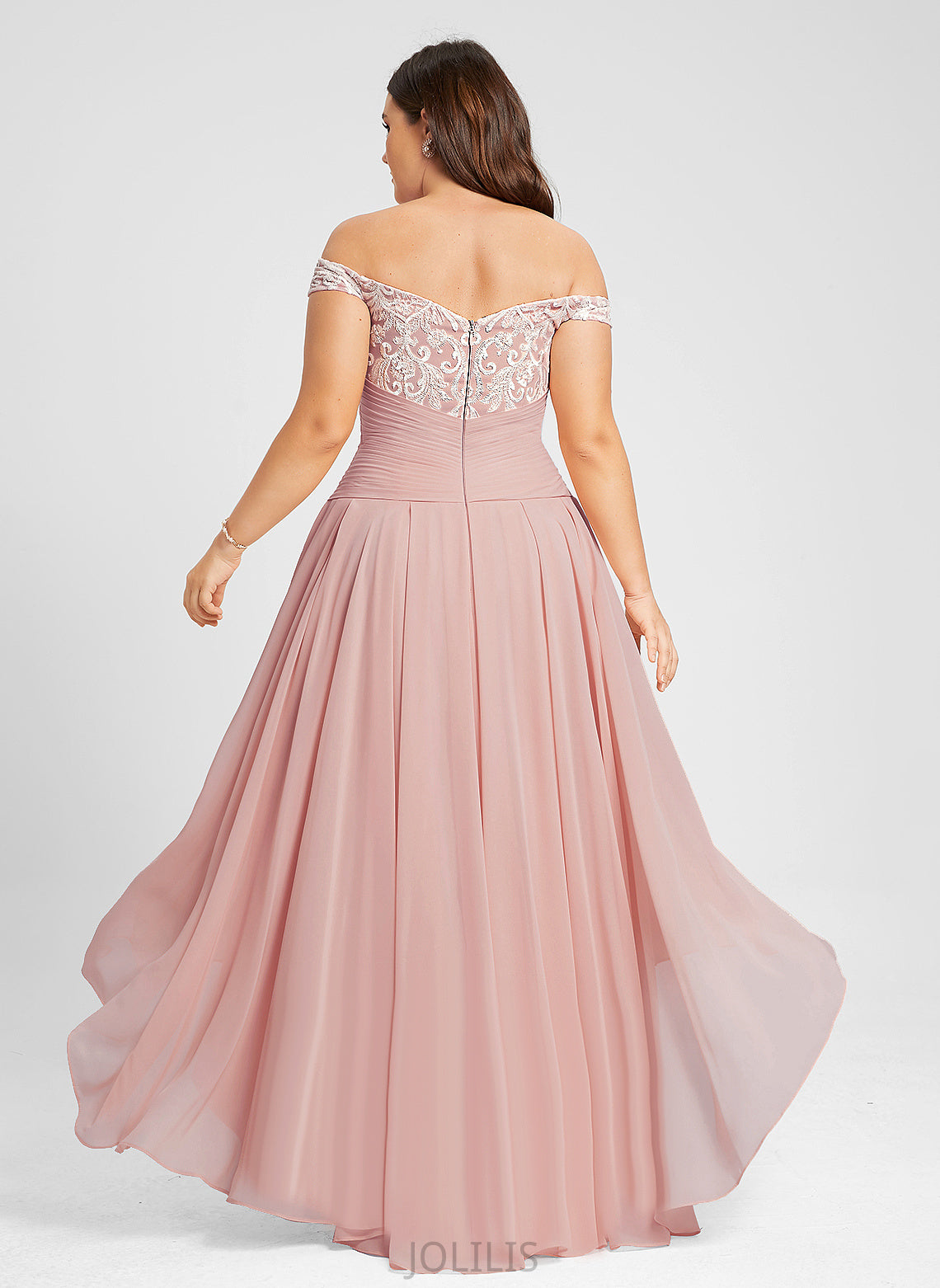 Asymmetrical Dress Chiffon With A-Line Off-the-Shoulder Wedding Dresses Setlla Pleated Lace Wedding