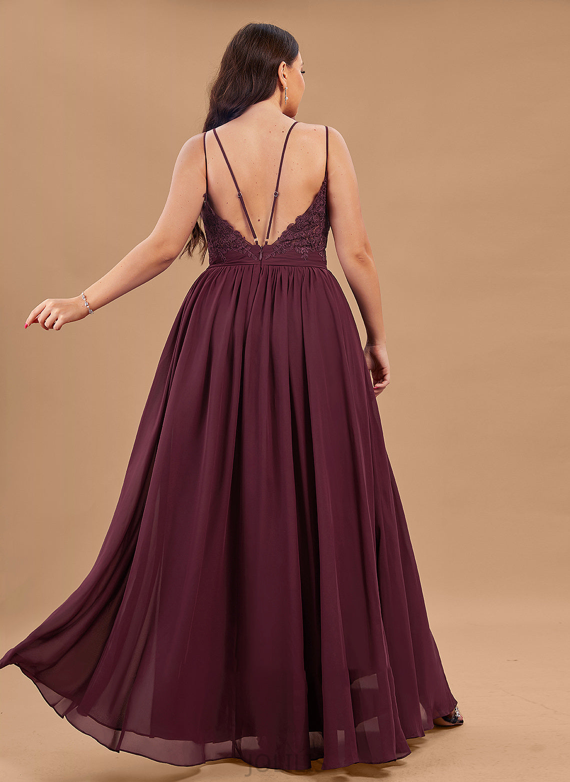 Aniyah V-neck A-Line With Prom Dresses Chiffon Lace Ruffle Floor-Length