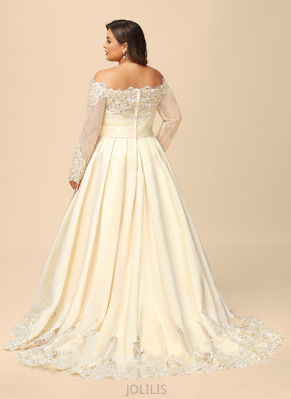 Ball-Gown/Princess Dress Off-the-Shoulder Train Sweep Juliette Lace Sequins Wedding Dresses Satin With Beading Wedding