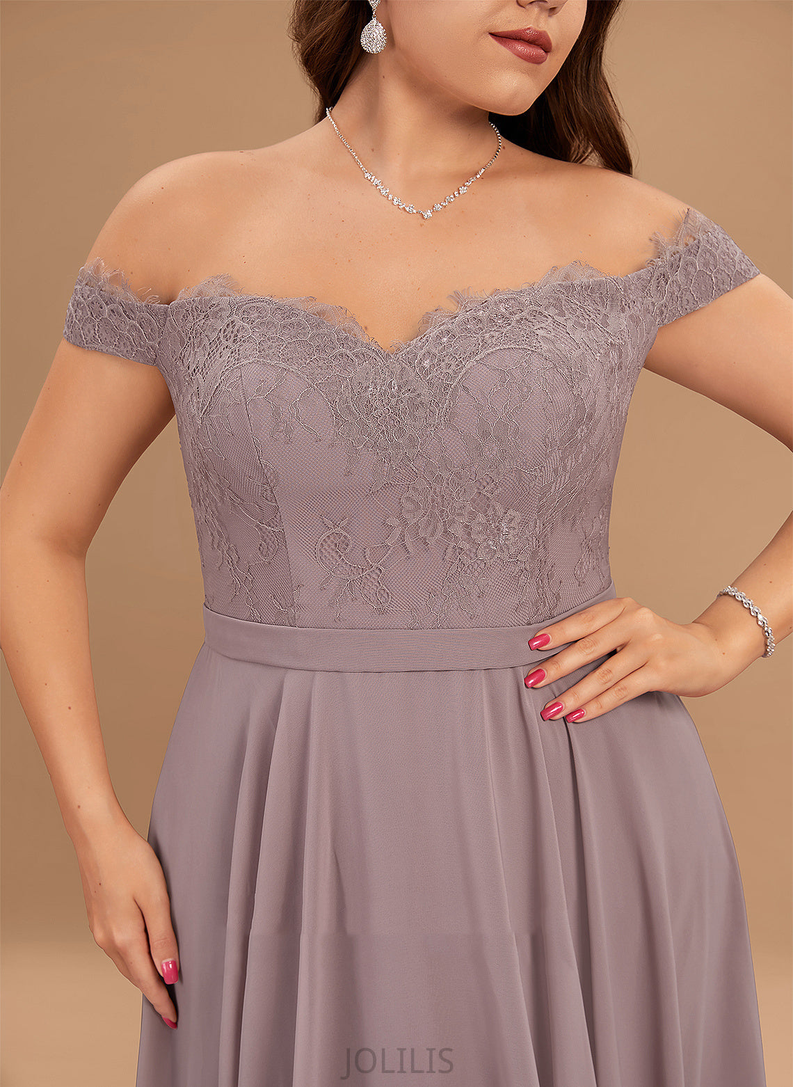 With A-Line Dress Beading Lace Homecoming Dresses Homecoming Off-the-Shoulder Tea-Length Lily Chiffon