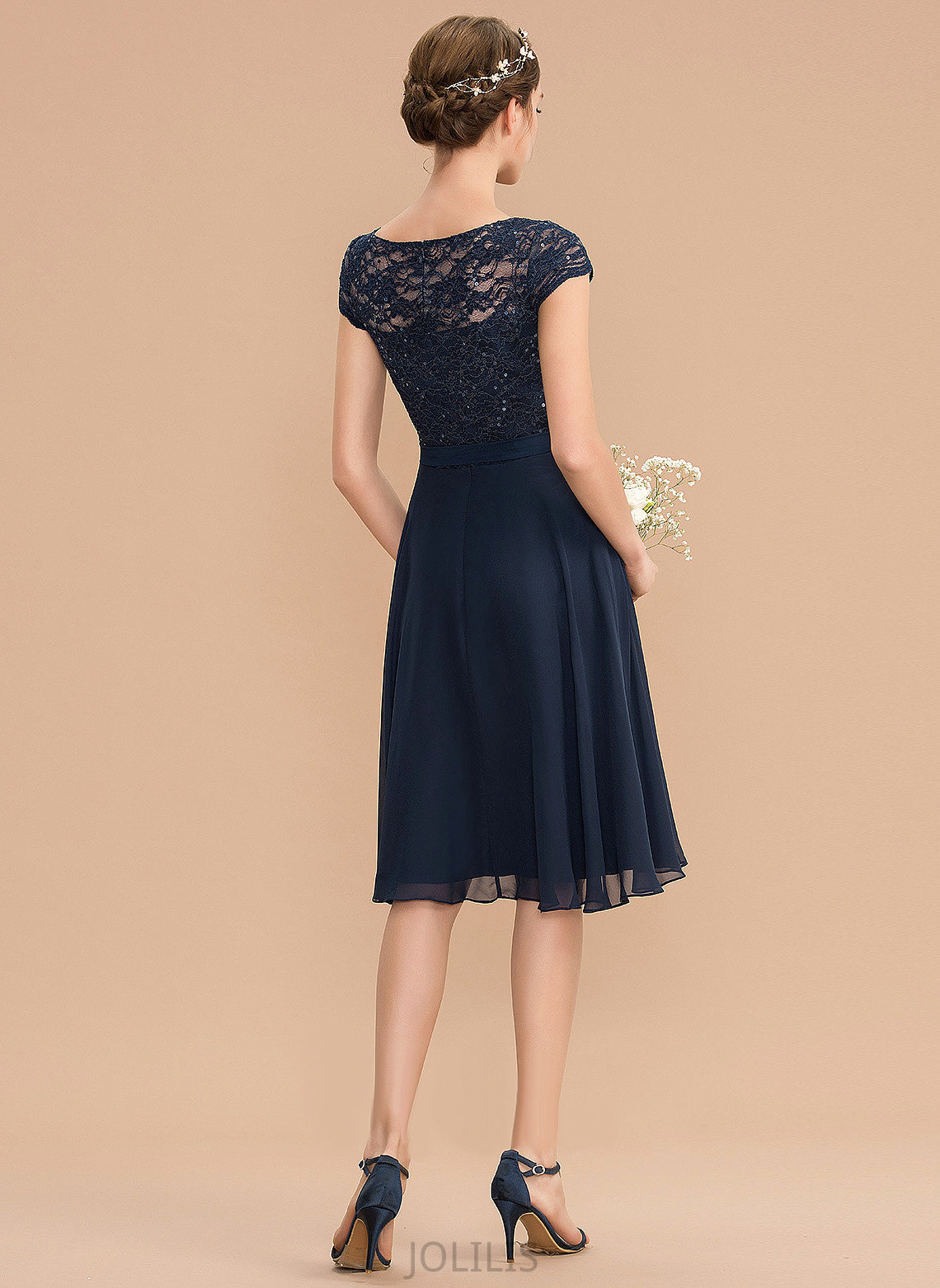 Lace A-Line Chiffon With Scoop Homecoming Dress Knee-Length Bow(s) Eliana Neck Homecoming Dresses