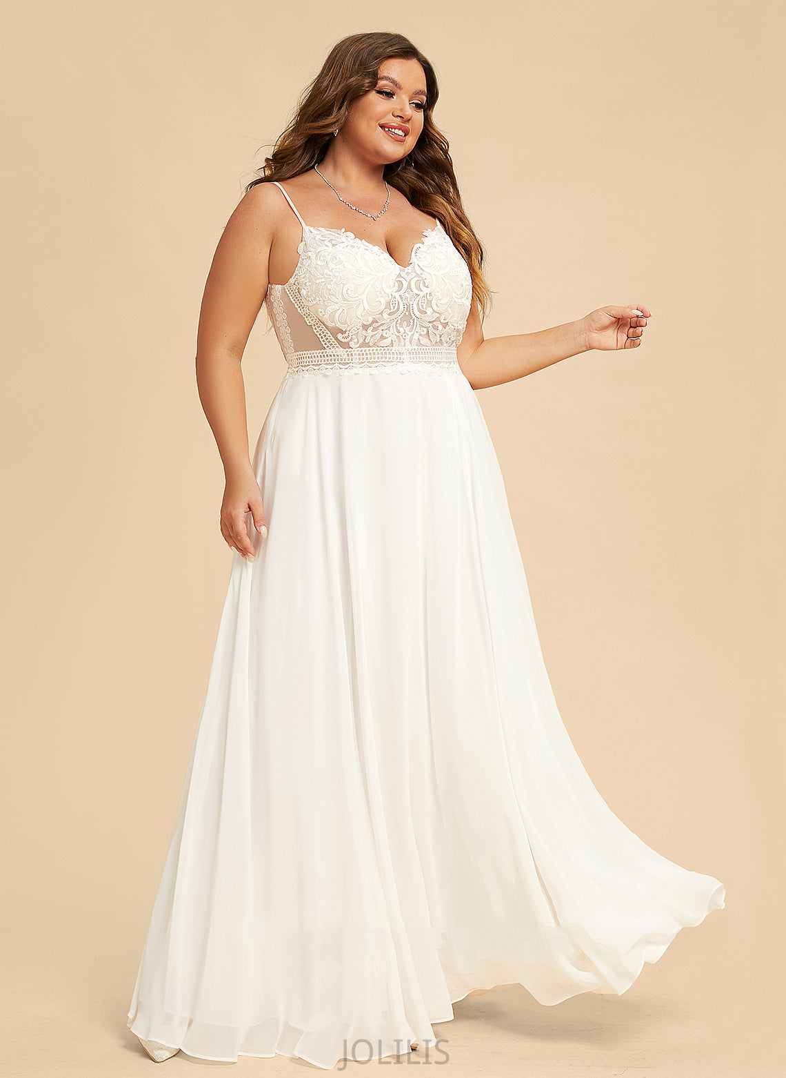 Lace With Floor-Length A-Line Maia Chiffon Wedding V-neck Wedding Dresses Split Front Dress