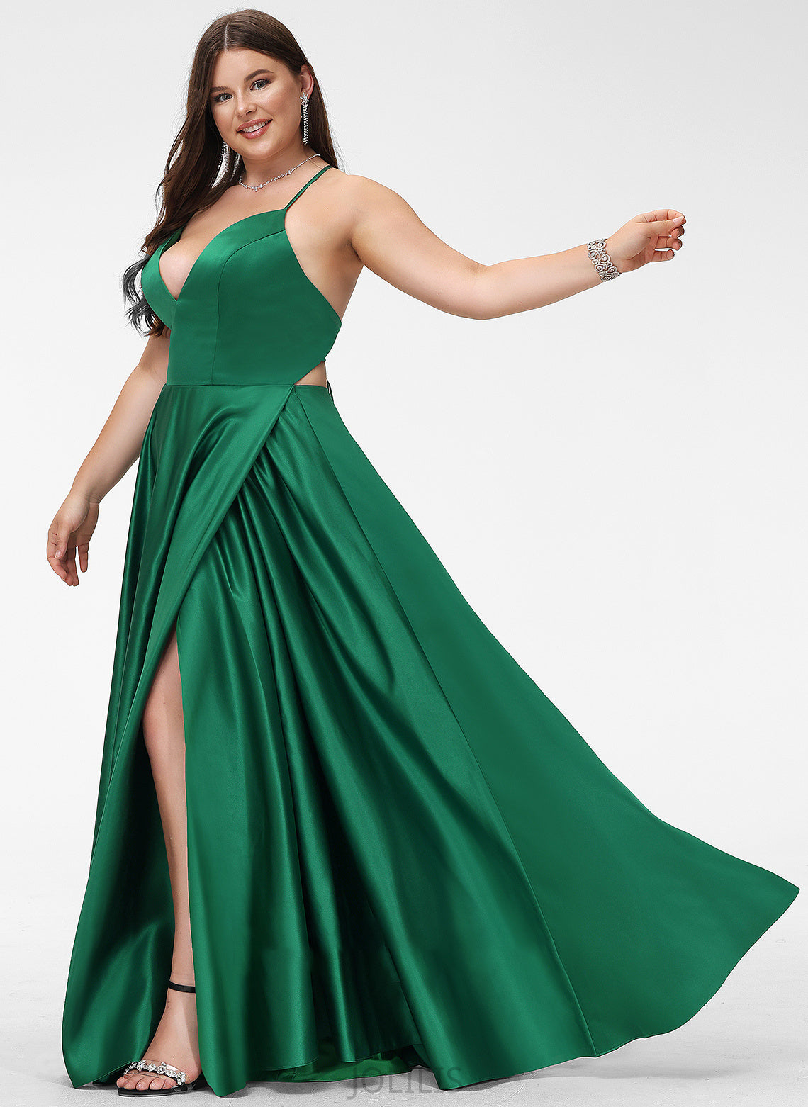 V-neck Satin Martha A-Line Prom Dresses Floor-Length