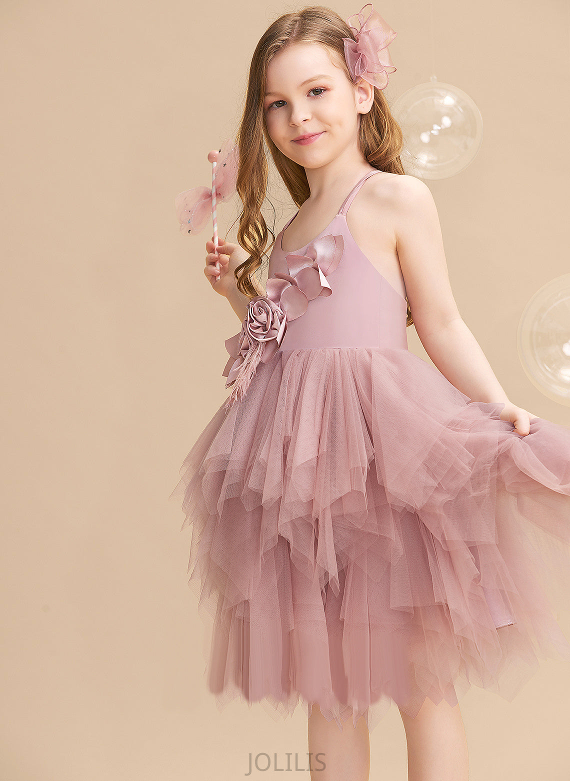 Ball-Gown/Princess Tulle With Scalloped Feather/Flower(s) - Neck Sleeveless Dress Flower Flower Girl Dresses Yasmine Knee-length Girl