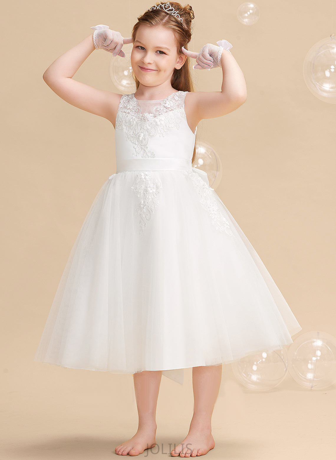 '- Flower Girl Dresses Sleeveless With Rhoda Girl Tea-length Tulle/Lace Dress Neck Flower A-Line Beading/Flower(s) Scoop