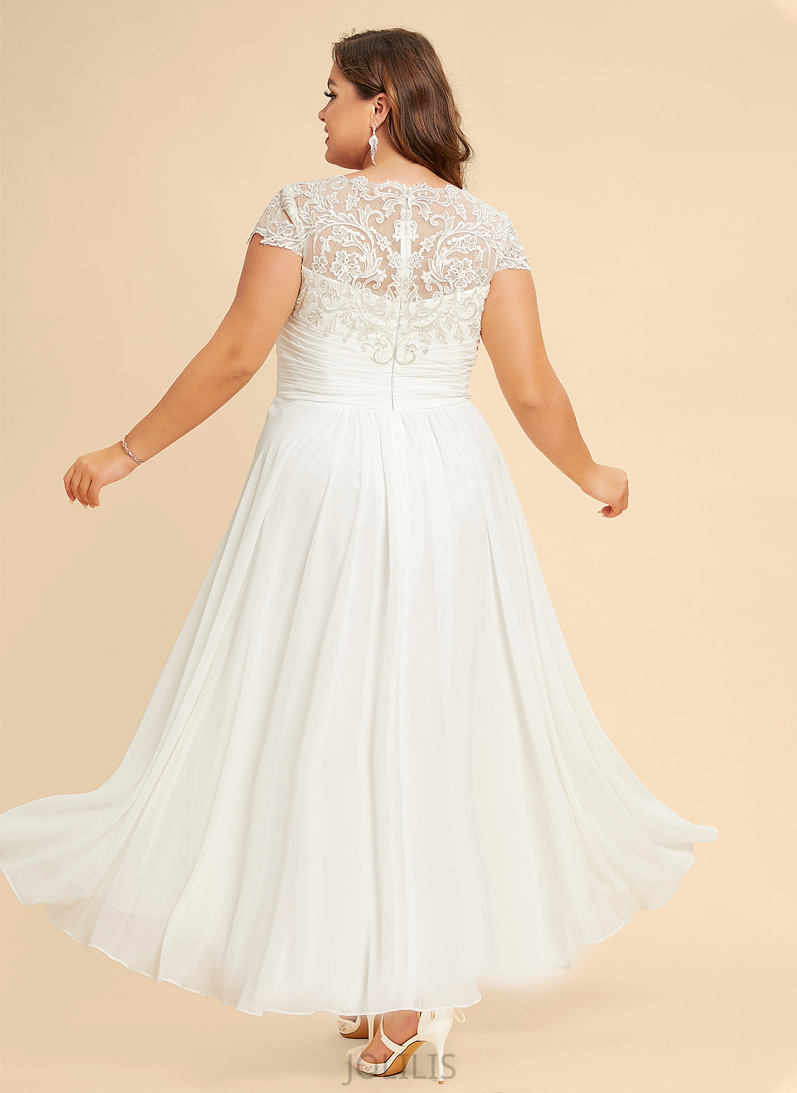 Chiffon Scoop Wedding Dresses Asymmetrical A-Line Alondra Wedding Lace Dress