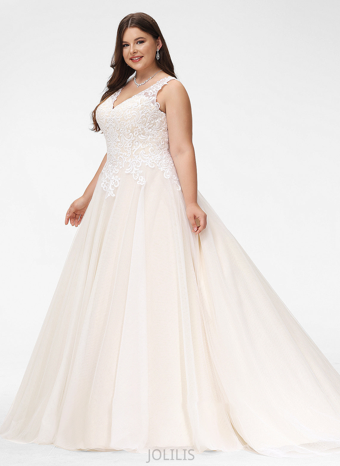 Aubrie Ball-Gown/Princess Train Dress Court Wedding Dresses V-neck Tulle Wedding