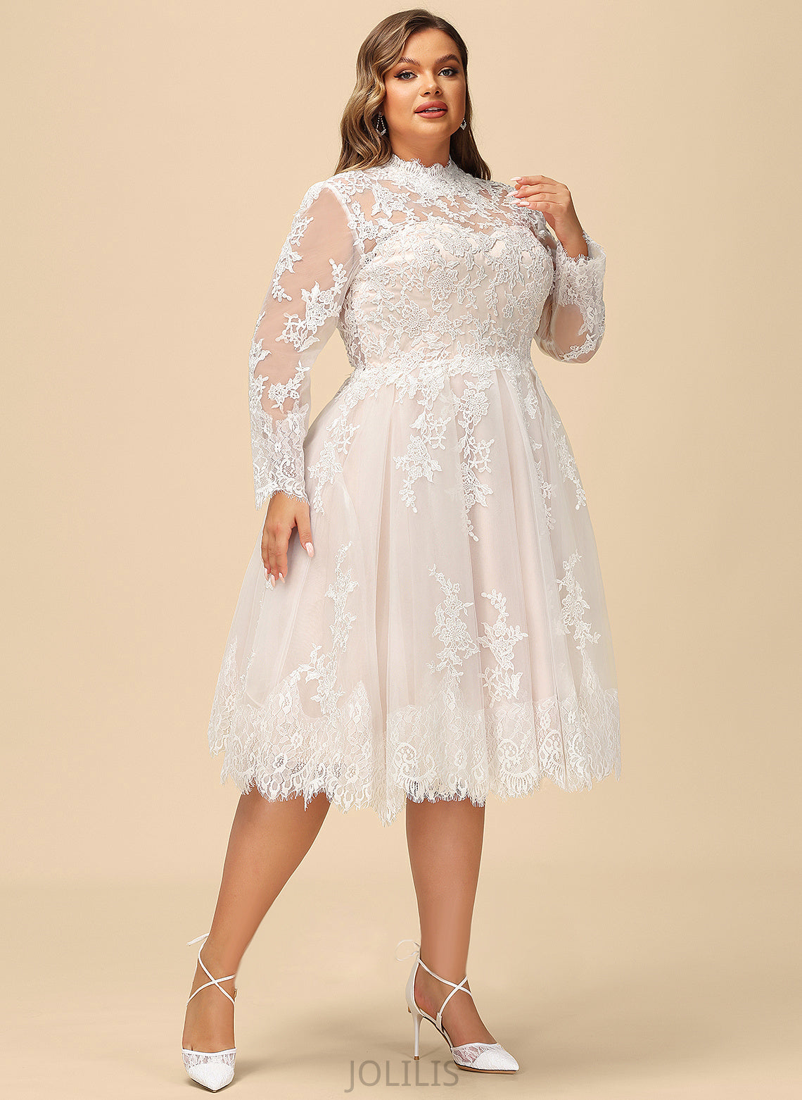 Illusion Knee-Length Lace Dress Wedding Dresses Wedding Clara Tulle A-Line