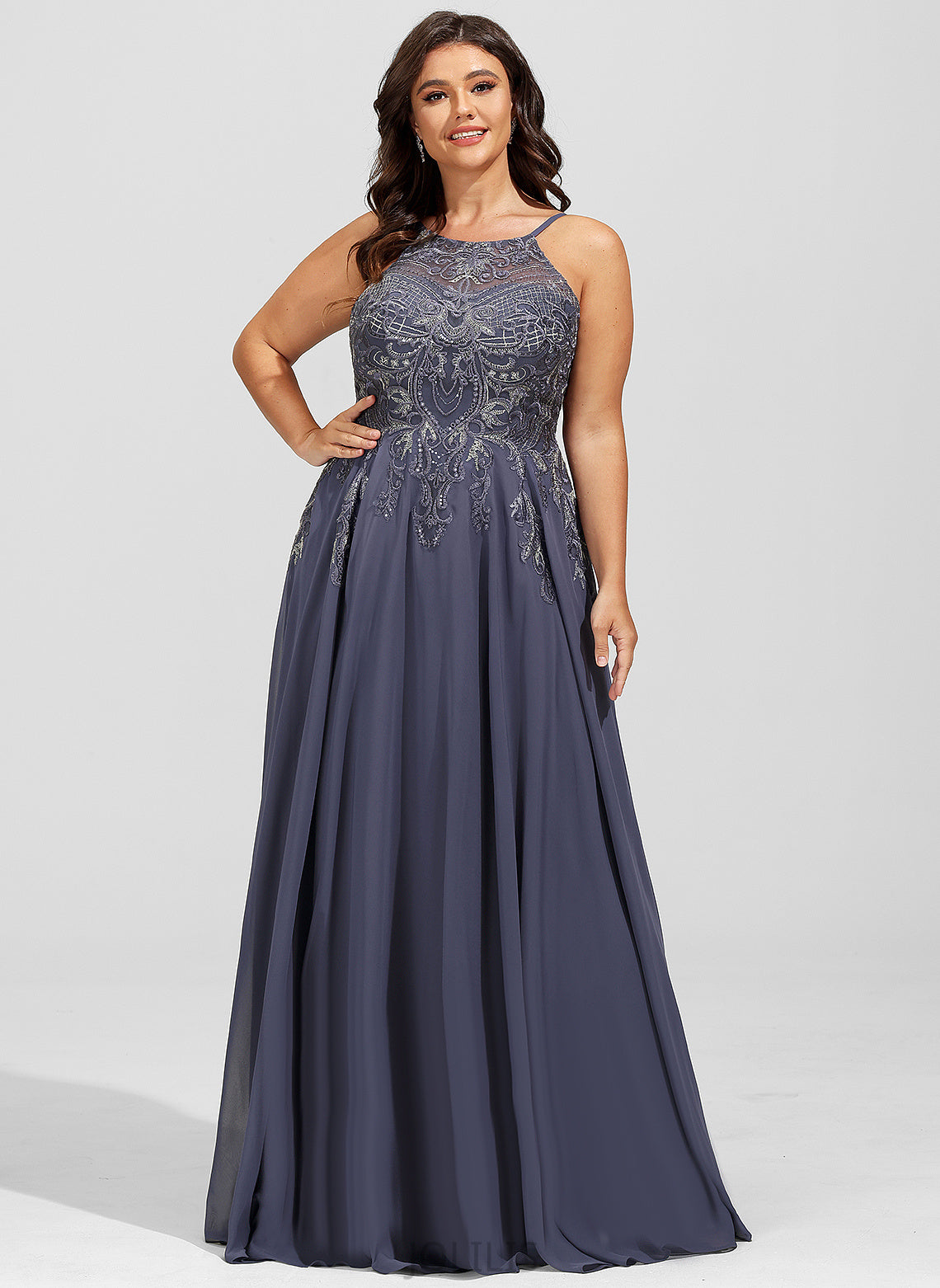 Sequins Prom Dresses A-Line Floor-Length Scoop Haylee With Chiffon Lace