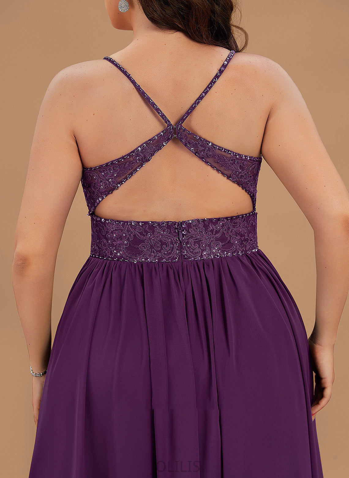 Chiffon Sequins Floor-Length V-neck Violet With Prom Dresses Lace A-Line Beading