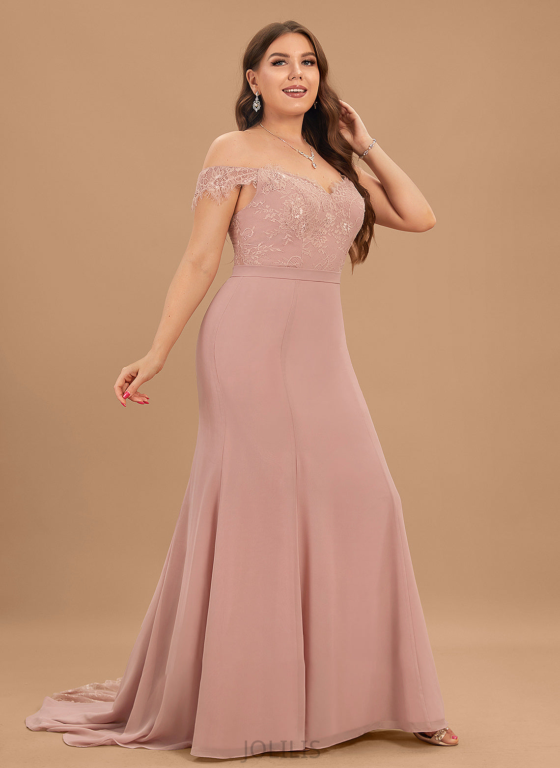 Prom Dresses Sequins Trumpet/Mermaid Train Chiffon Court Lace Off-the-Shoulder Ayana With