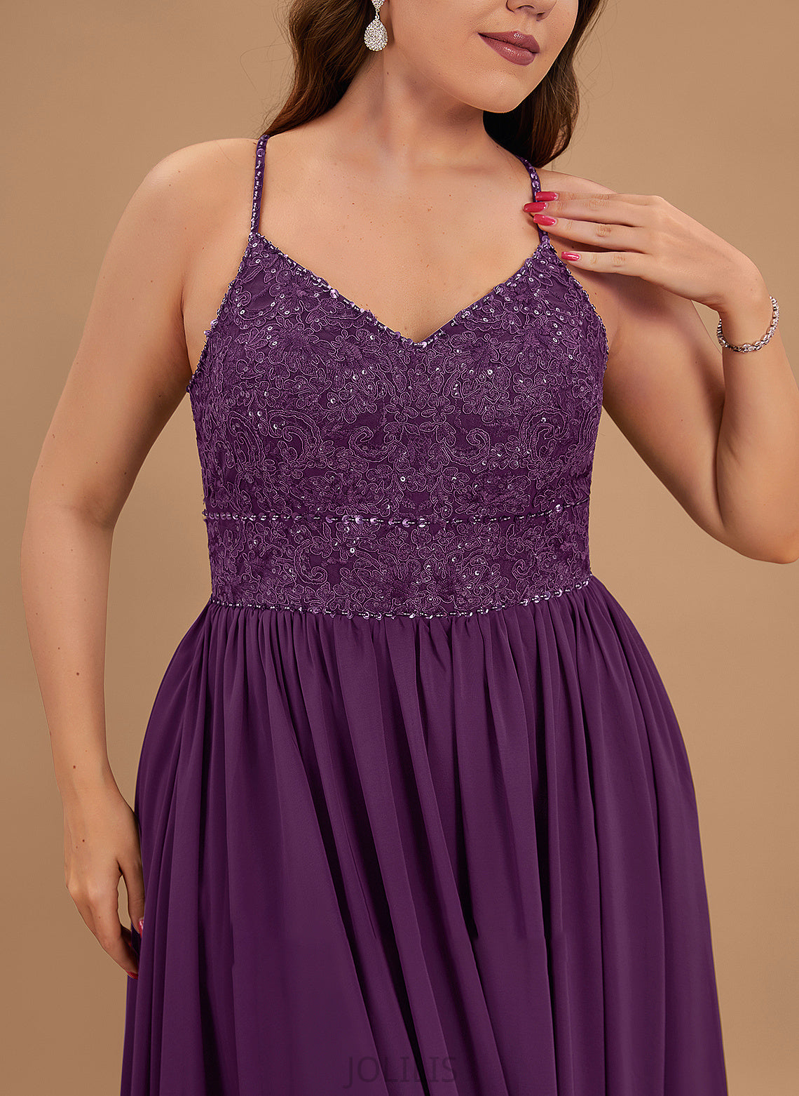 Chiffon Sequins Floor-Length V-neck Violet With Prom Dresses Lace A-Line Beading