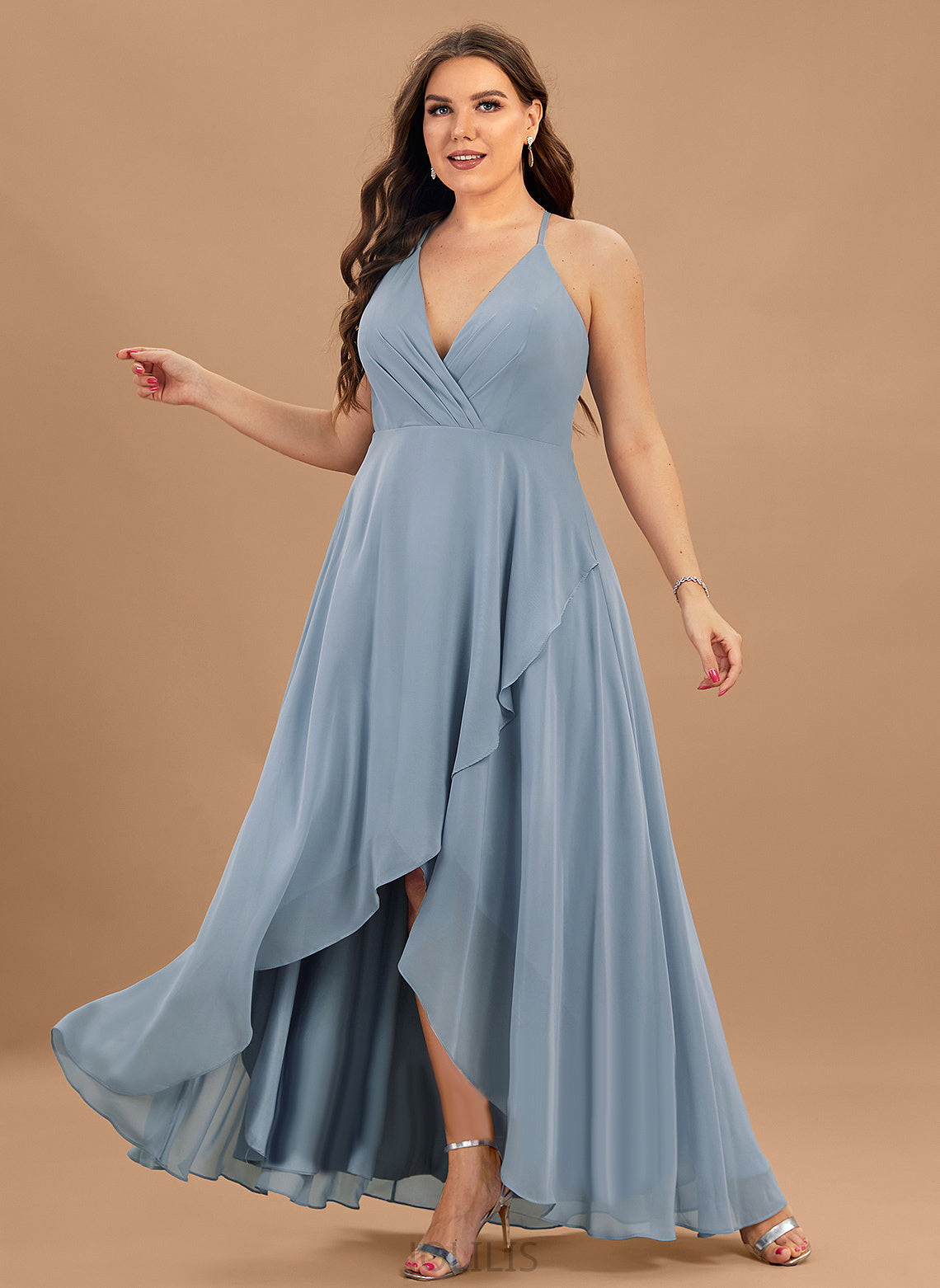 Chiffon Gabrielle Asymmetrical V-neck Prom Dresses A-Line