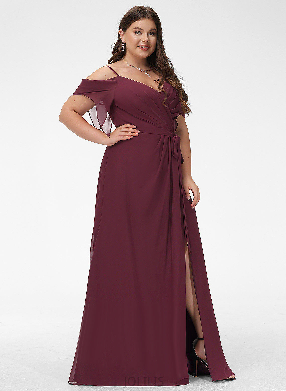 Prom Dresses Chiffon V-neck Angelina Ruffle With Floor-Length A-Line