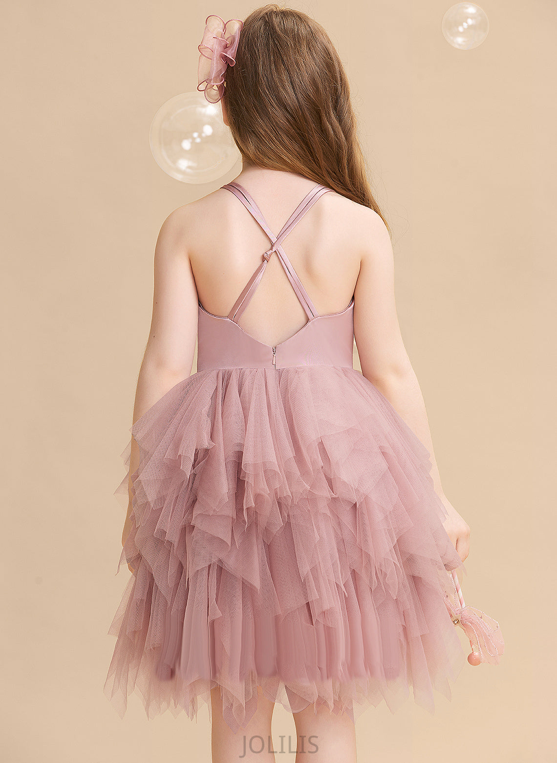 Ball-Gown/Princess Tulle With Scalloped Feather/Flower(s) - Neck Sleeveless Dress Flower Flower Girl Dresses Yasmine Knee-length Girl