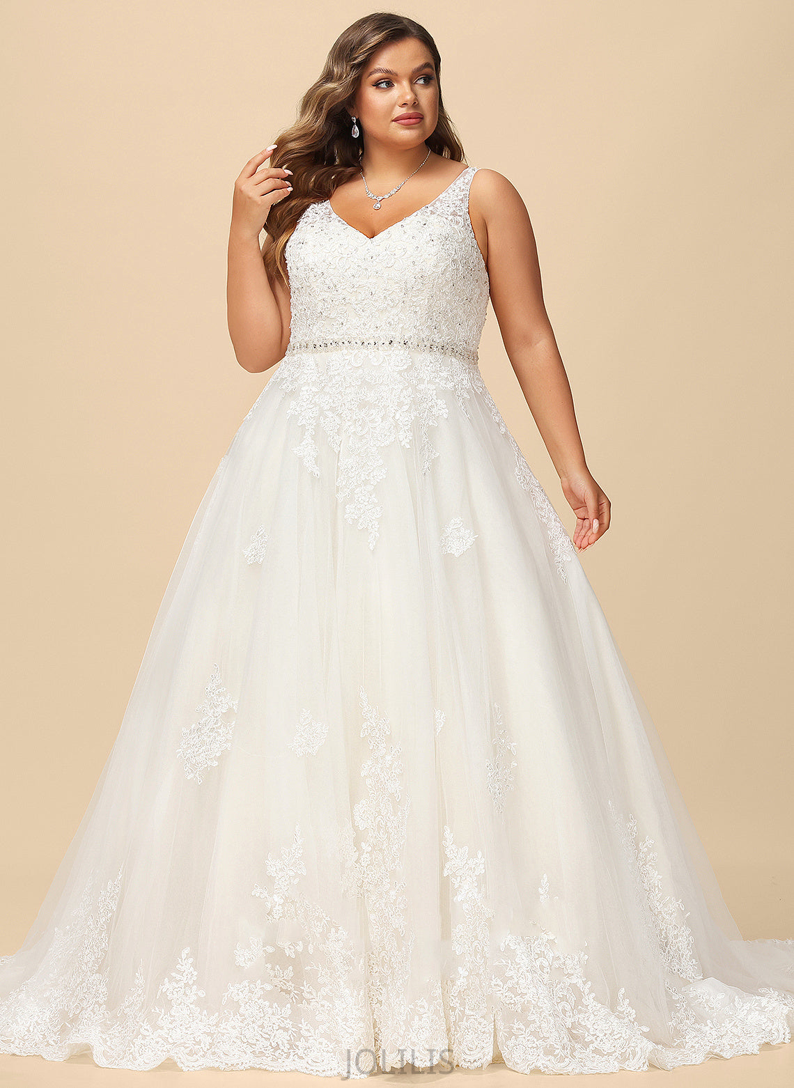 With Wedding Dresses Ball-Gown/Princess Dress Train Sequins Beading Wedding Emmy V-neck Lace Tulle Court