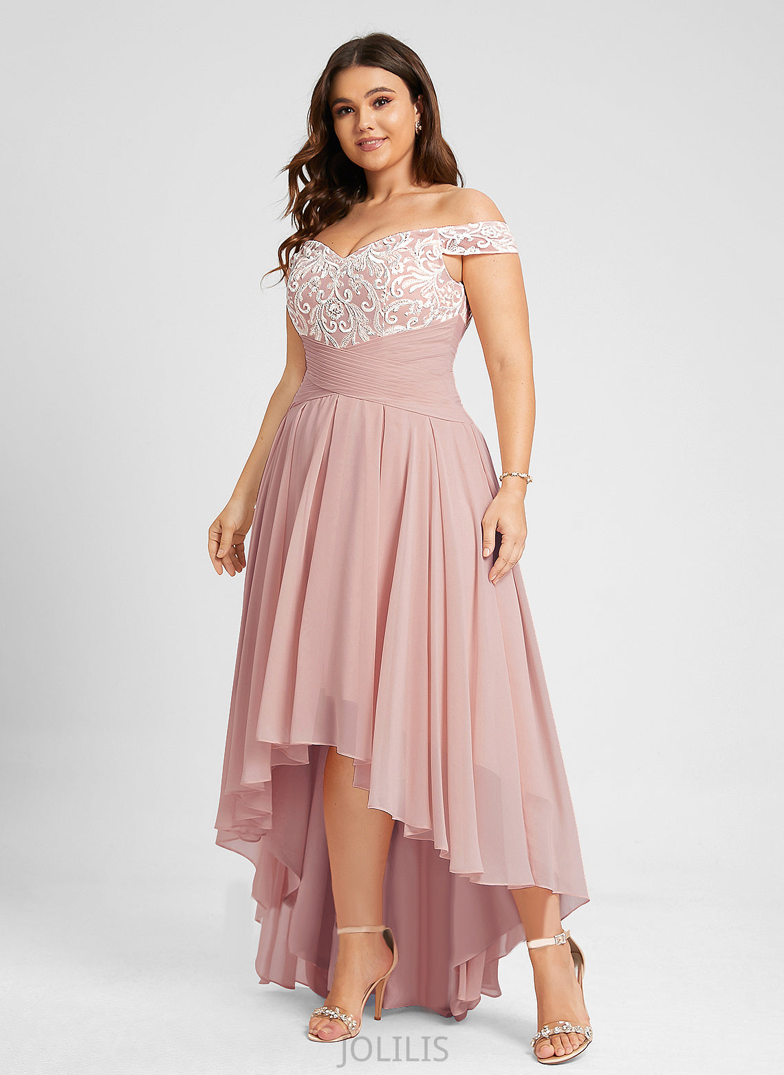 Asymmetrical Dress Chiffon With A-Line Off-the-Shoulder Wedding Dresses Setlla Pleated Lace Wedding