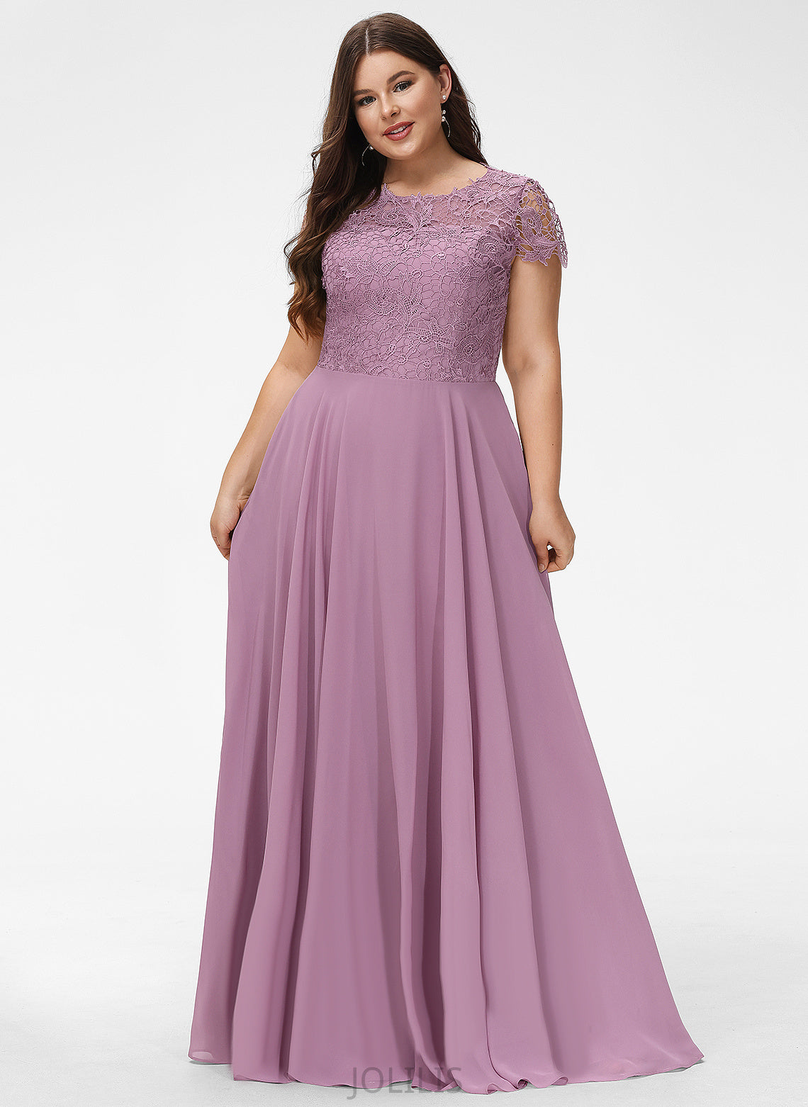 Chiffon Floor-Length Sidney Lace A-Line Scoop Prom Dresses