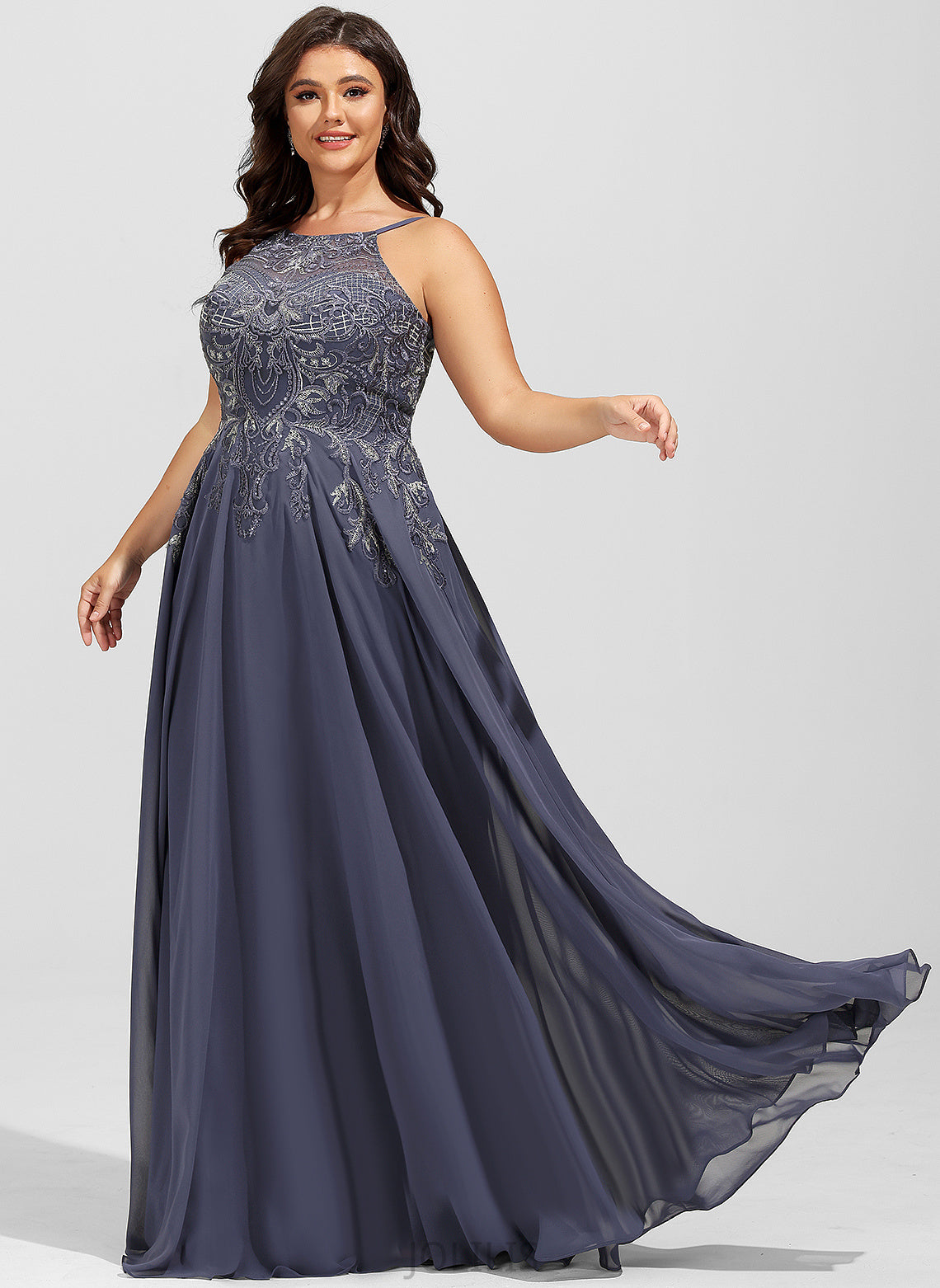 Sequins Prom Dresses A-Line Floor-Length Scoop Haylee With Chiffon Lace