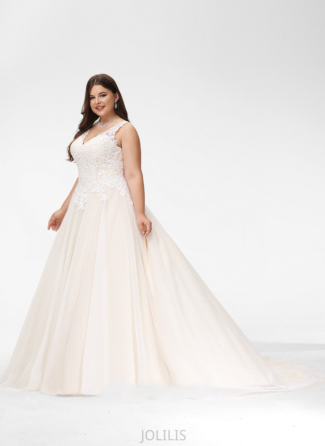 Aubrie Ball-Gown/Princess Train Dress Court Wedding Dresses V-neck Tulle Wedding