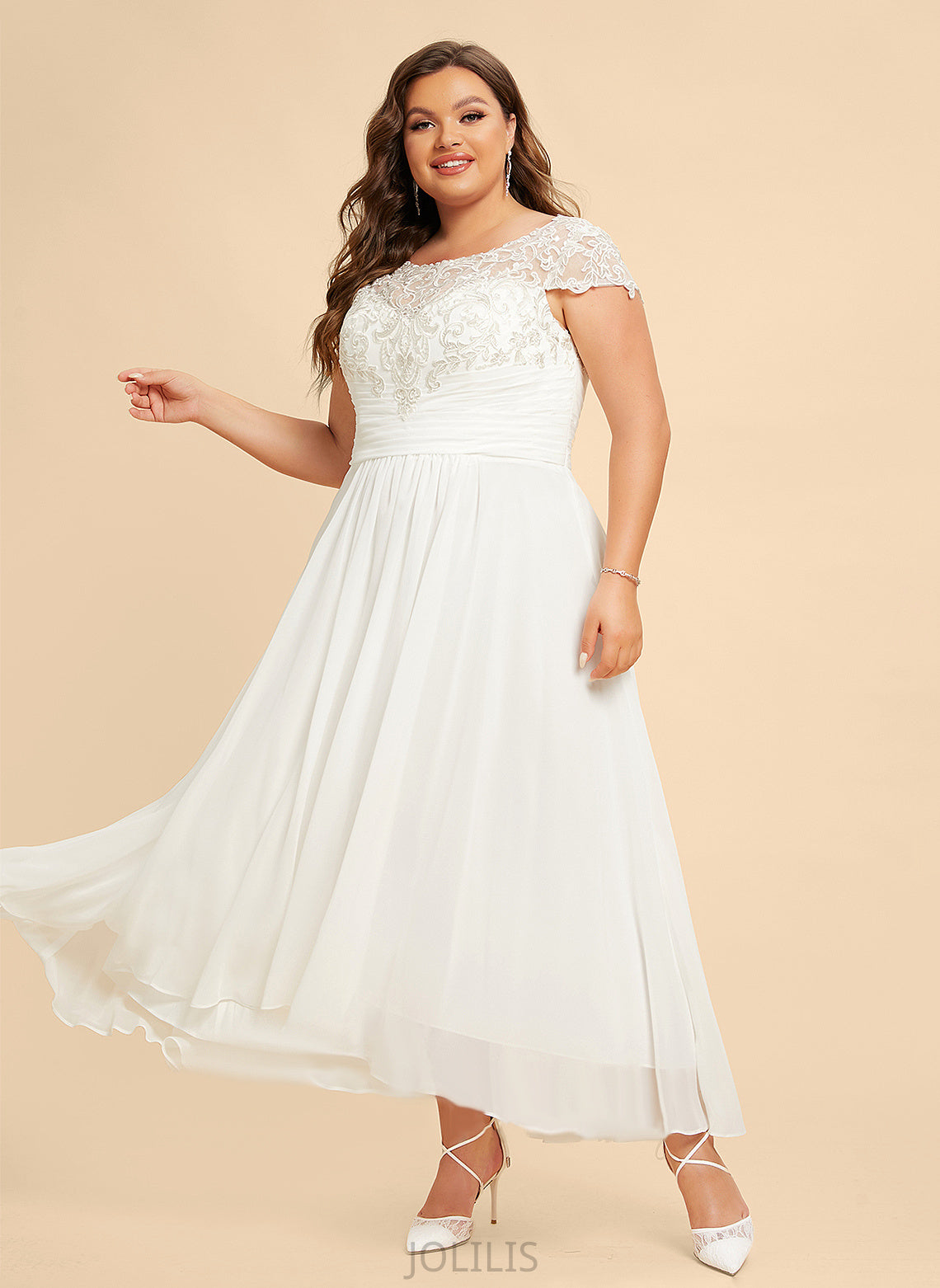 Chiffon Scoop Wedding Dresses Asymmetrical A-Line Alondra Wedding Lace Dress