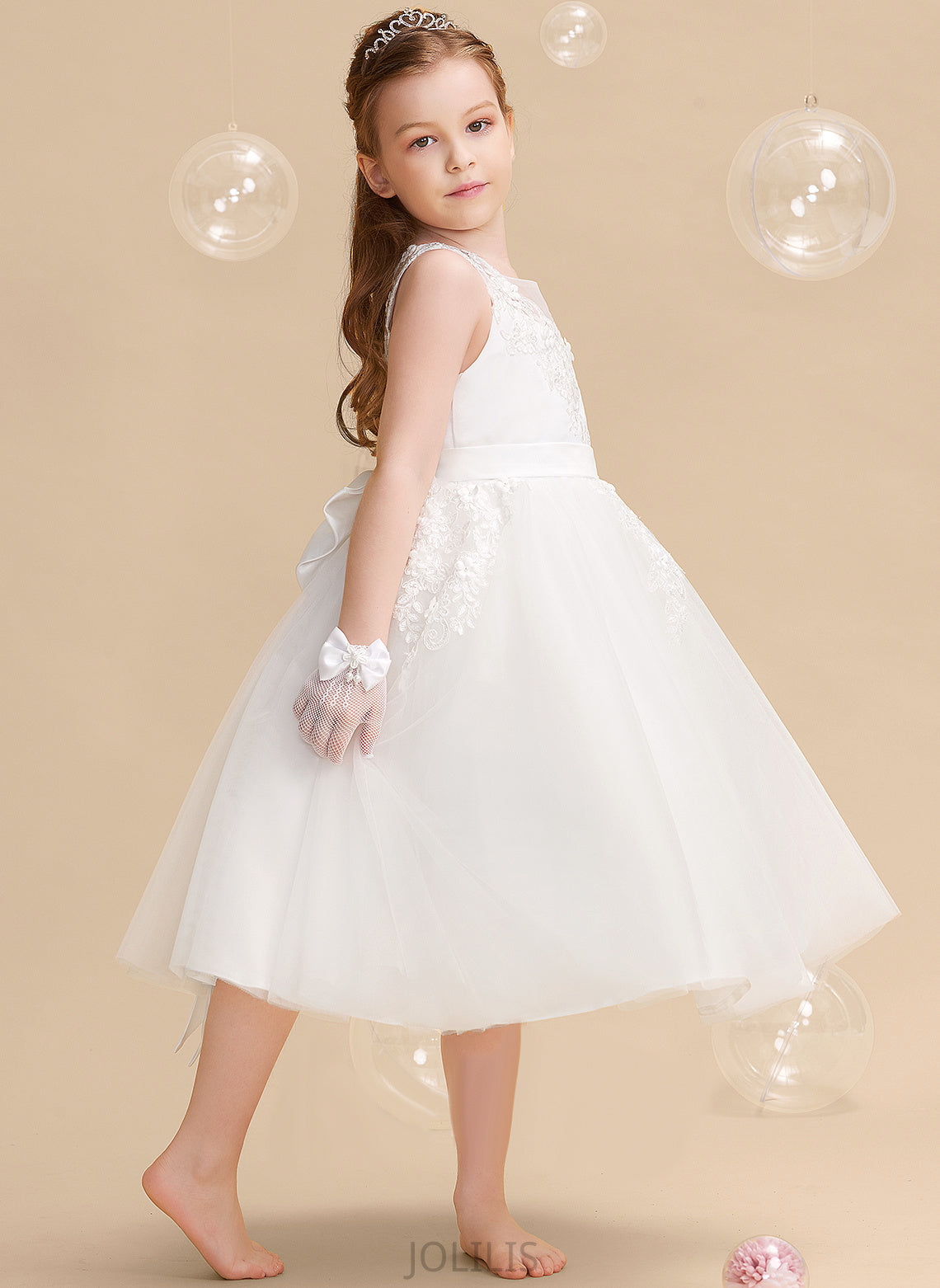 '- Flower Girl Dresses Sleeveless With Rhoda Girl Tea-length Tulle/Lace Dress Neck Flower A-Line Beading/Flower(s) Scoop