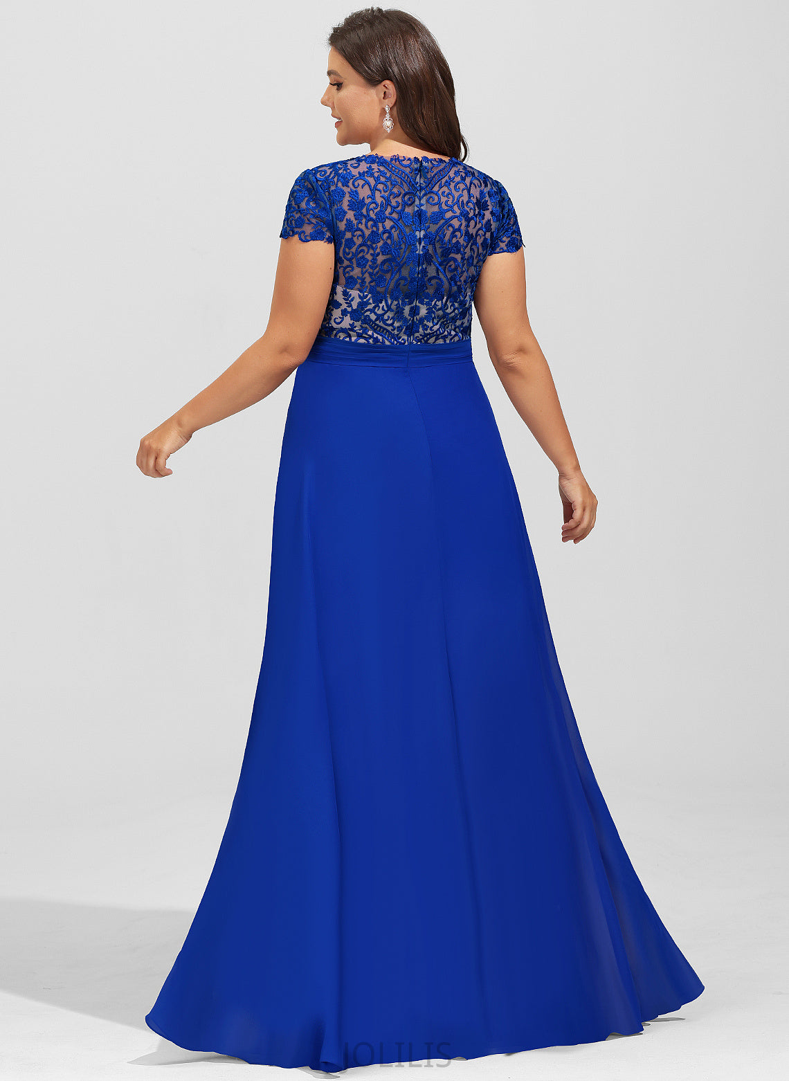 V-neck Prom Dresses Chiffon A-Line Floor-Length Laci Lace