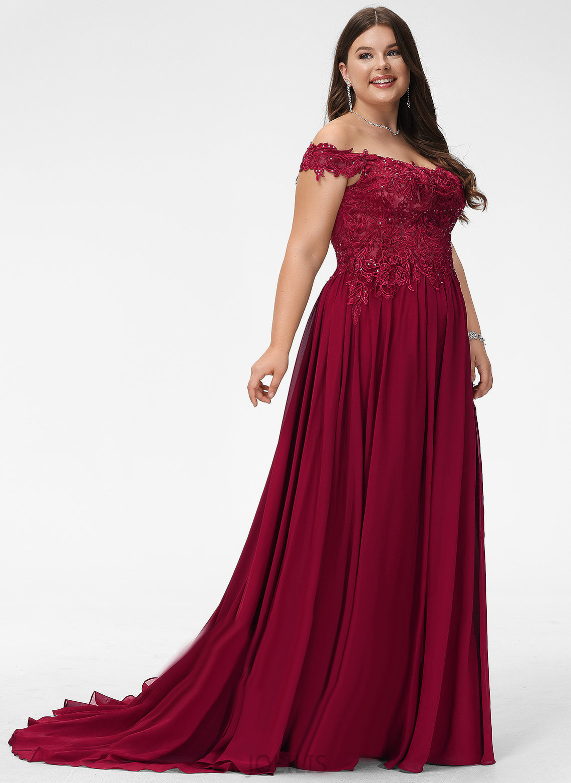 Off-the-Shoulder Train Janet With Sequins Prom Dresses Chiffon A-Line Sweep