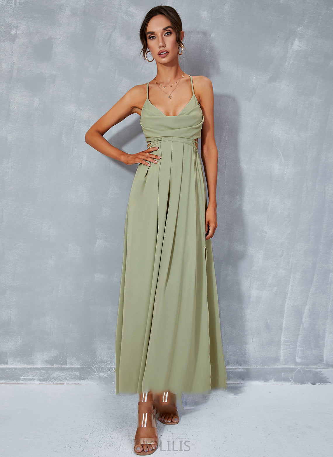 Ankle-Length With Prom Dresses Front A-Line Split Belen Neck Cowl